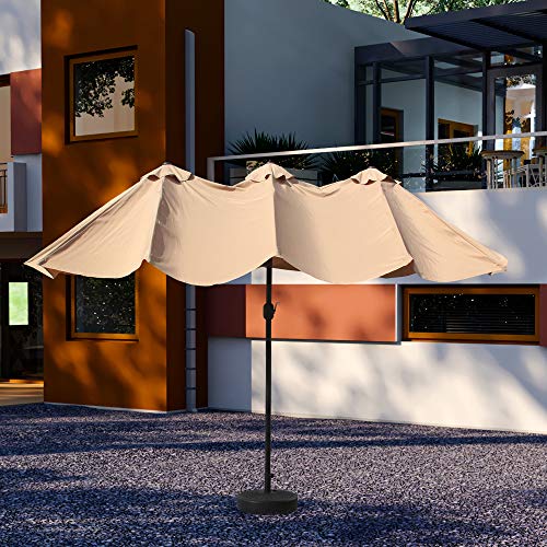 Cozy Daisy 15 FT Patio Umbrella Outdoor Double-Sided Large with Crank For Outside Shade Sofa or Pool, 12 Ribs，Base Not Included, Beige