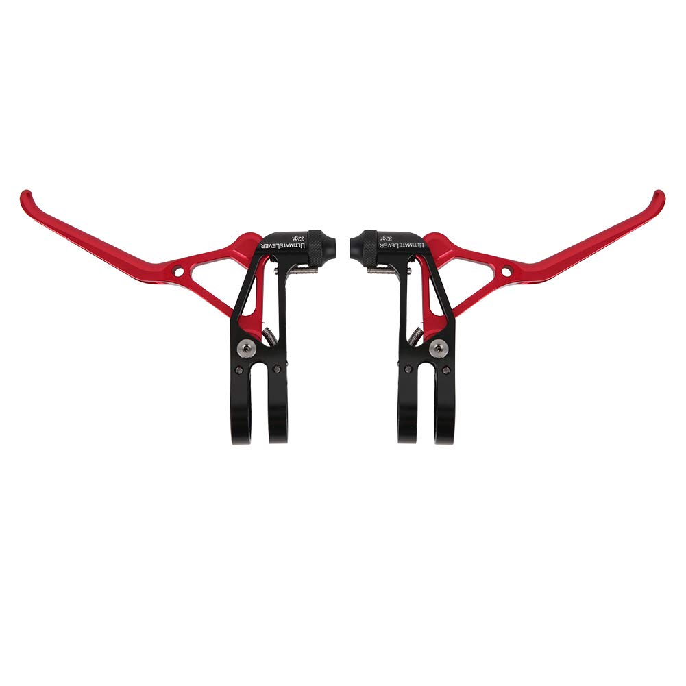 SolUptanisu Bicycle Brake Levers, Mountain Bike Brake Handlebar Hand Brakes Aluminium Alloy Adjustable Brake Lever Handle for Road Bike Mountain Bike (Black Red)