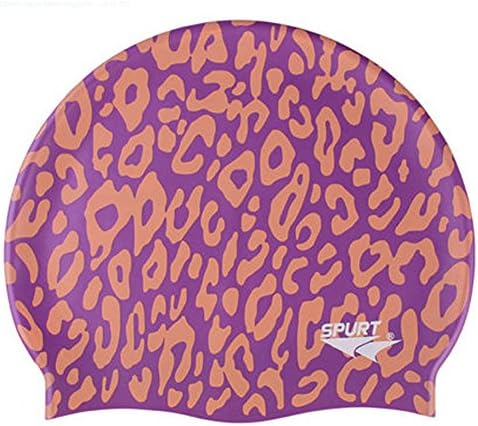 Neeiors Cartoon Children Adult Waterproof Silicone Swimming Cap Summer Pool Spa Swim Cap Hair Ear Care Bathing Hat Purple Leopard