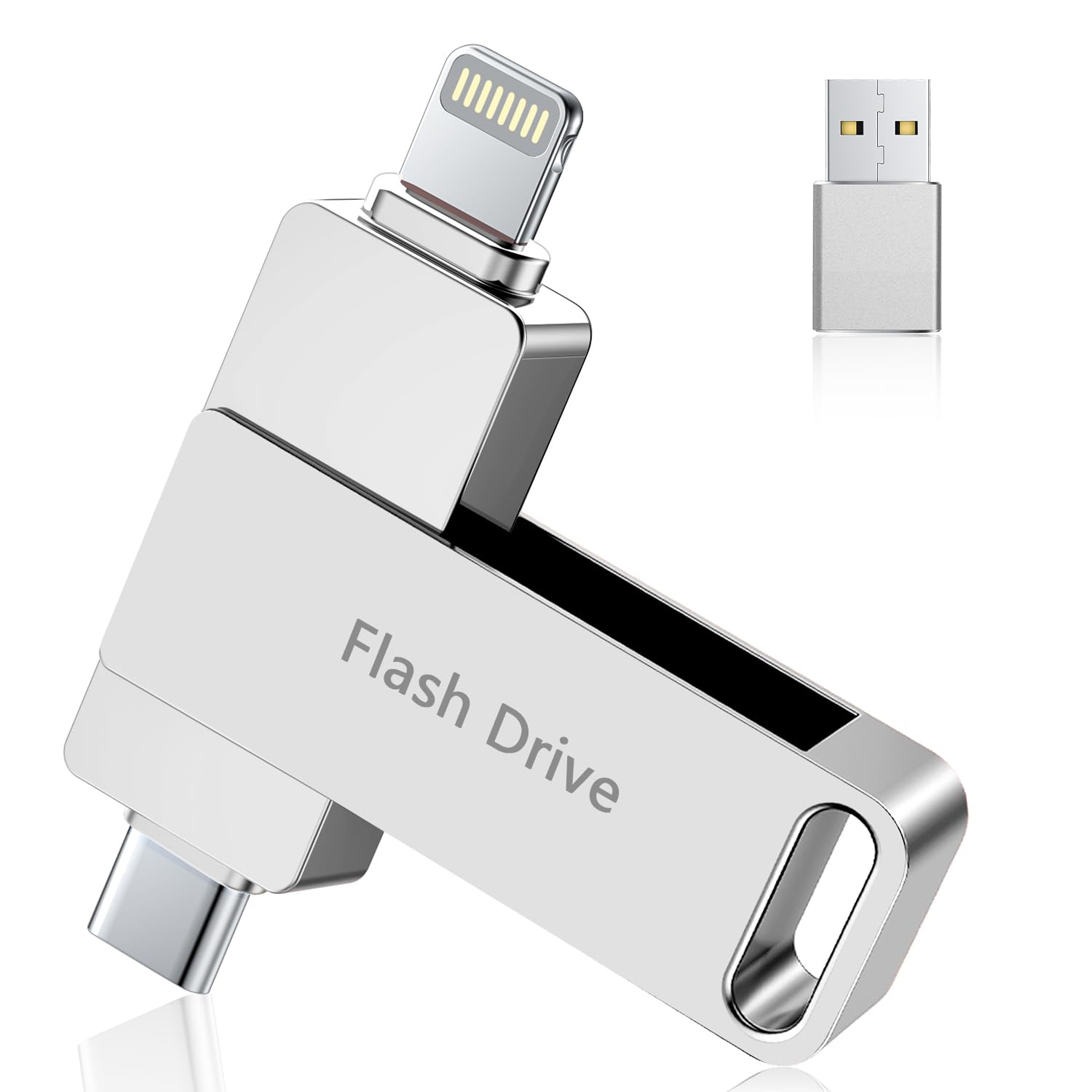 Photo 1 of (No APP Required) MFi Certified 512GB USB Flash Drive for iPhone Memory Stick for Photo/Video Backup, 3 in 1 Photo Stick, High-Speed Jump Drive Compatible for iPhone/iPad/Android/PC Silver