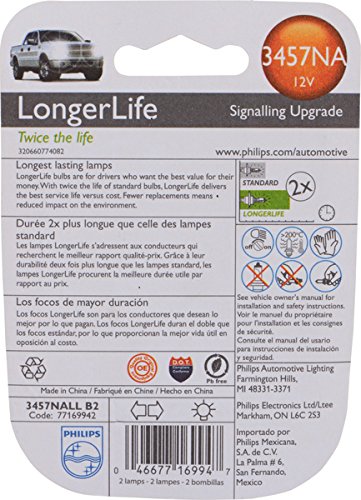 Philips 3457NA LongerLife Miniature Bulb, 2 Pack