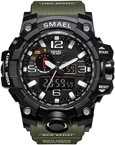 Men's Military Sport Digital Analog Stylish Waterproof Outdoor Watch Dual Electronic Quartz Movement Green Band with Back Light (military green)…