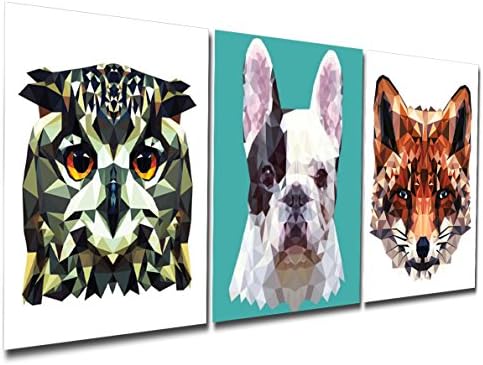 Gardenia Art - Geometry Animal Owl Dog &amp; Tiger Canvas Prints Modern Wall Art Abstract Paintings Stretched and Framed Artwork for Room Decoration