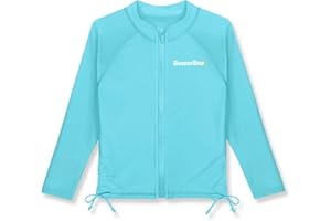 BesserBay Girls Rash Guard UPF 50+ Zip Up Raglan Long Sleeve Adjustable Drawstring Swim Shirt 4-14 Years