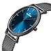 Tonnier Black Slim Stainless Steel Mesh Strap Mens Watch Ocean Depths Blue Watch Face