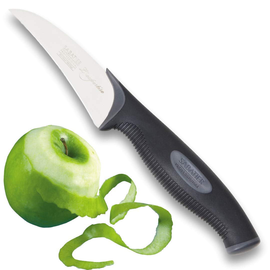 Sabatier Professional™ Expertise Kitchen Curved Peeling Knife - 8cm Chrome Molybdenum Stainless Steel, Finely Ground Razor Sharp Blades. Ergonomic Soft Grip Handle. 20 Year Guarantee