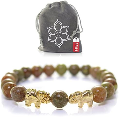 Unakite Elephant Bracelet with Goldtone accents By Kanti Design