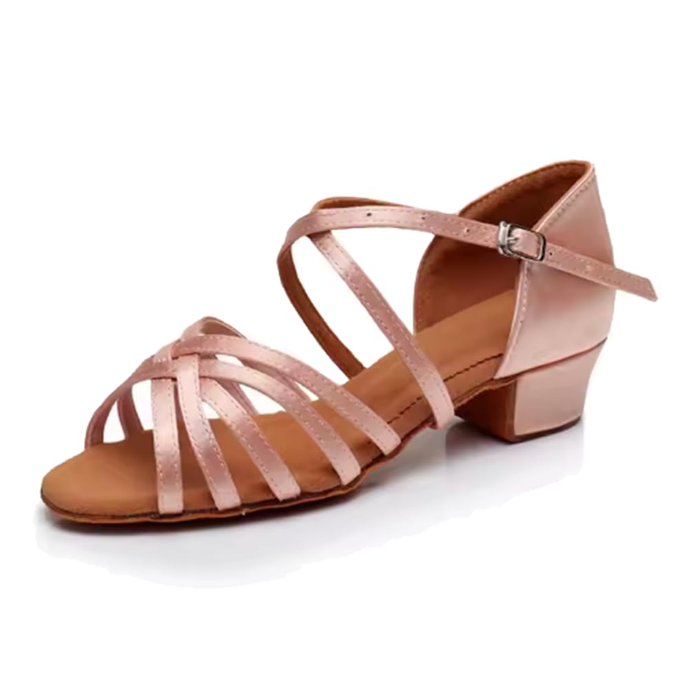 Photo 1 of MSMAX Toddler Girls Latin Dancing Shoes Low Heel Kids Salsa Ballroom Dance Shoes for Girls Light Pink 2 M US Little Kid