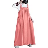 EXPOING Denim Jumper Dress for Women Loose Version Baggy Style Maxi Length Adjustable Straps Wide Hemline