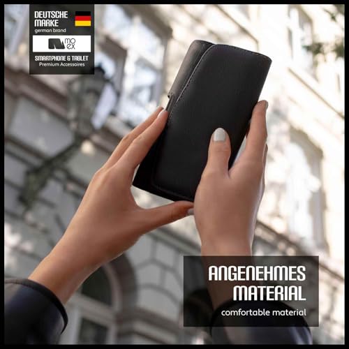 moex Cómoda bolsa horizontal con clip para cinturón compatible con LG G Flex 2 | Uso universal con trabilla para cinturón y cierre magnético, color negro
