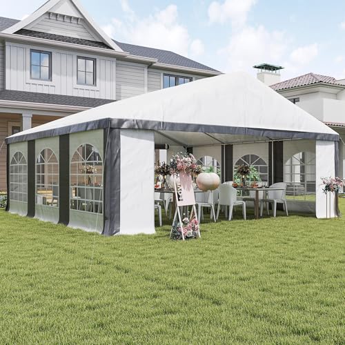 Outsunny 20'x20' Heavy Duty Large Party Tent & Carport with Removable Sidewalls, Windows, Portable Garage Canopy Tent, Sun Shade Shelter for Parties Wedding Outdoor Events, Grey