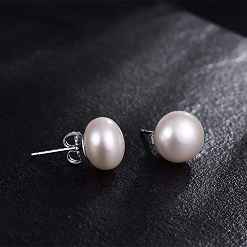 925 Sterling Silver 11-11.5mm White Freshwater Cultured Button Pearl Stud Earrings