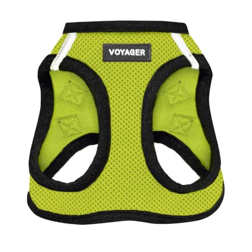 Voyager Step-in Air Dog Harness - All Weather Mesh, Reflective, No Pull Harness for Small, Medium Dogs, Cats - Secure with Hook & Loop Fastener, Buckle, Double D-Rings - Lime Green/Black Trim, L