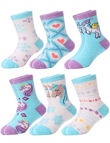 Sandsuced Kids Wool Socks for Toddlers Boys Girls Hiking Warm Winter Thick Heavy Thermal Cozy Gift Socks 6 Pairs