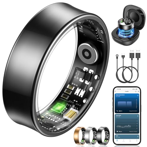 NAIXUES Smart Ring Herren Damen, Fitness Ring Tracker mit Gestensteuerung, Herzfrequenz(HRV), SpO2, Schlaftracker, 170+ Sportmodi 5ATM Wasserdicht Sma