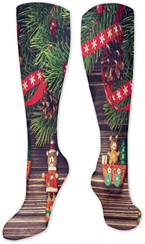 Personalized Compression Socks，Rustic Wooden Backdrop December Old Christmas Noel Time Theme Ribbon Print，Best Medical,for Running,Hiking，Varicose Veins，Circulation & Recovery