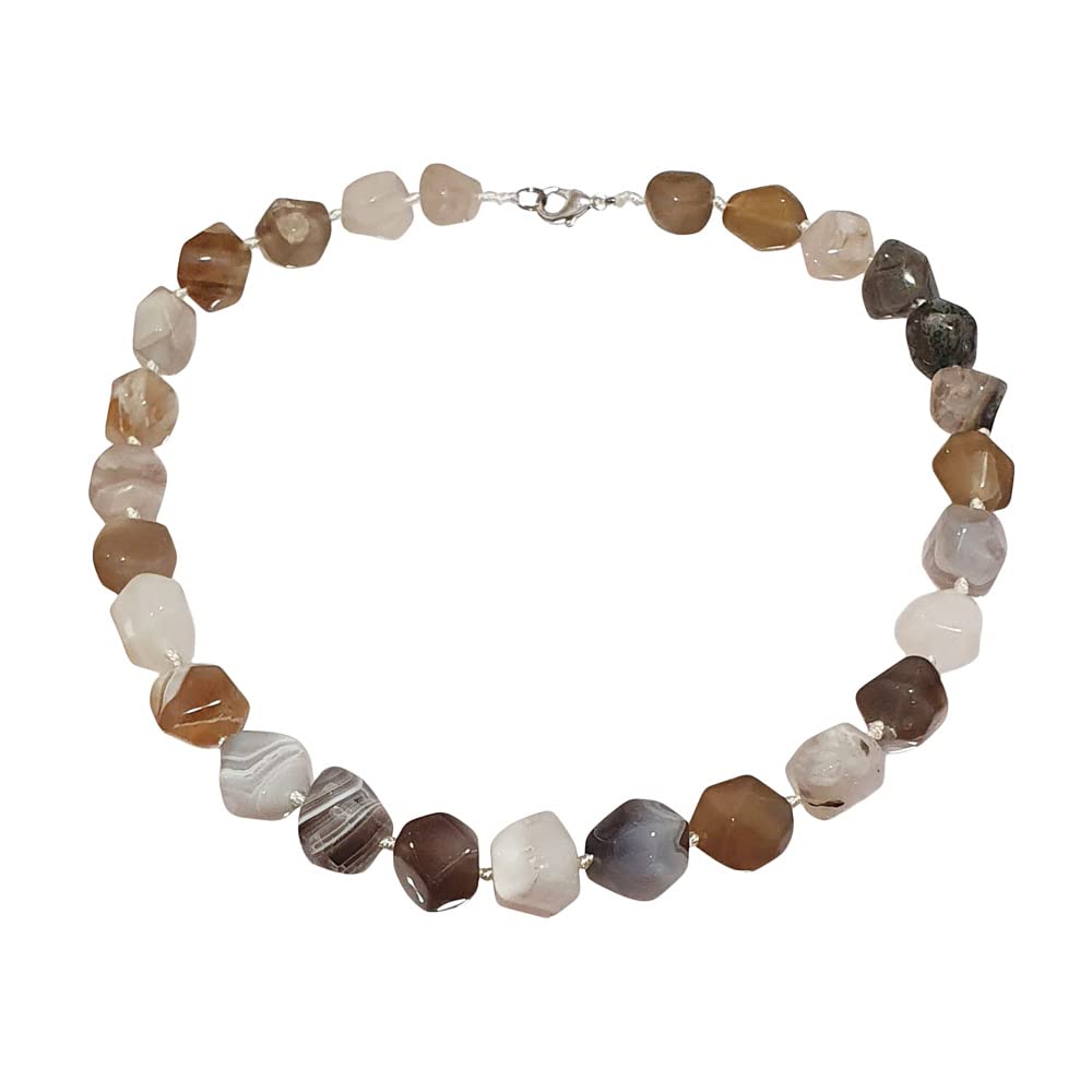 Treasure Bay Chunky Statement Natural Gemstone Beaded Necklace for Women, Women's Handmade Necklace (Agate)