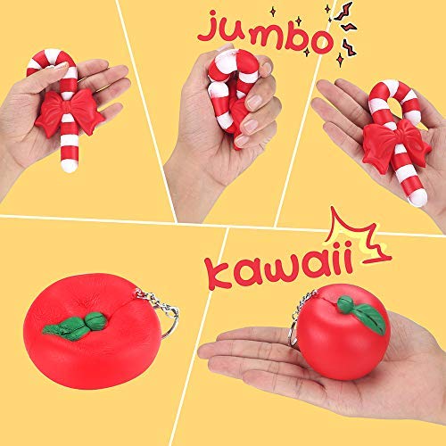 Christmas Squishies Pack Toddler Toy – CREFUN (2018 Limited Edition) Gifts for Christmas Tree Ornament, Kid Toy, Stress Relief, Including 5 Pcs: Candy Cane Bell Gift Bag Apple Snowman Ball, Super Slow
