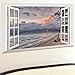 DNVEN Window Grey Dark Sky Beachside False Faux Window Frame Murals 3D Full Color Vinyl Bedroom Living Room Playrooms Wall Decals Stickers 24 inches x 16 inches