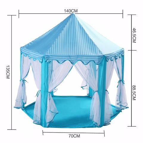 e-Joy Kids Indoor/Outdoor Tent Fairy Princess Castle Tent, Portable Fun Perfect Hexagon Large Playhouse Toys for Girls 55"x 53"(DxH) Blue with LED lights