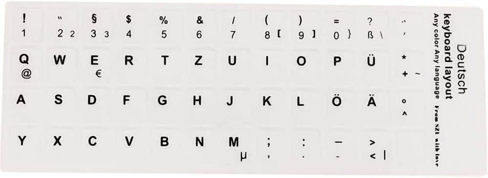 Keyboard Stickers, Black Letters with White Background, for all Laptops Desktop Computer's Keyboard (German_White)