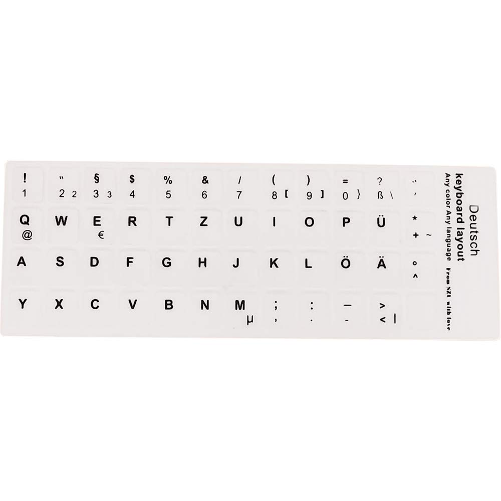 Keyboard Stickers, Black Letters with White Background, for all Laptops Desktop Computer's Keyboard (German_White)