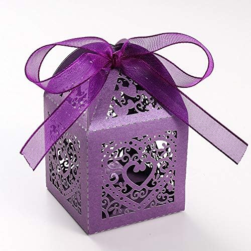 LUVODI Laser Cut Candy Boxes Party Favors 25/50/100 PCS Set Small Gift Chocolate Boxes 2 x 2 x 2 inch for Wedding Decoration Birthday Bridal Shower, 5 Colors with Ribbons