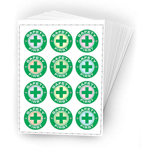 Safety First Stickers - (Pack of 120) 2" Large Laminated Vinyl Decals for Construction Hard Hat Motorcycle Welding Helmet Toolbox Labels