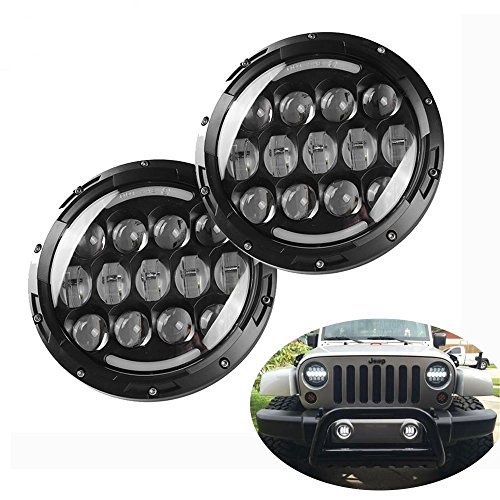 Lantsun 7 Inch Round LED Projector Headlights 78w White DRL High Low Beam for Jeep Wrangler JK TJ Tj Harley (Pack of 2) JJ108 2Yr Warranty