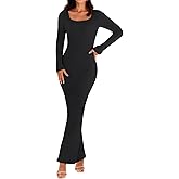 MEROKEETY Women's Winter Spring Long Sleeve Bodycon Sweater Dress 2026 Fall Square Neck Ribbed Knit Party Maxi Dresses