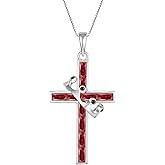 YIFSIY Gemstone Crown Cross Necklaces for Women, 925 Sterling Silver Rectangular cut Zircon Pendant With Rotated Crown Faith Cross Jewelry Gift