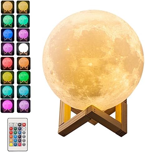 Night Lamp 3D Printing LED Night Light for Kids Touch table lamps (Diameter 5.9IN)Decorative 3D full Moon Night 16 Kindsof Light Color Changes USB Rechargeable and Touch Control color for Baby Kids Lo