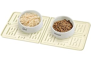 Gentledog Waterproof Dog Food Mat, Anti-Slip Raised Edge Silicone Pet Placemat, Cat Food Mat for Prevent Food and Water Overflow, Foldable Pet Feeding Mat for Cats and Puppy(White)