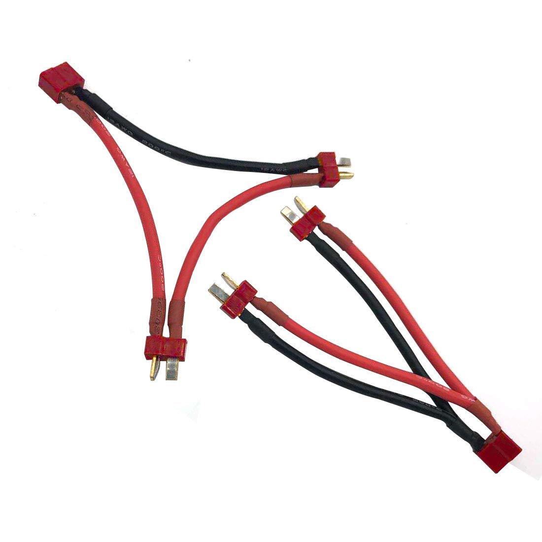 Nuofan 1PCS T Plug Series Connector and 1pcs Deans T Parallel Y-Harness Adapter with 12awg 10cm Silicone Wire 1 Female to 2 Male Connectors for RC Lipo Battery Connection