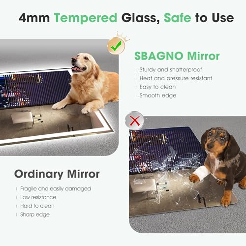 S'bagno Bluetooth Bathroom Mirror with Lighting 70 x 50 cm LED with Demister 3000K 6500K Dimmable Memory HD Tempered Glass IP44 with LED Horizontal/Vertical