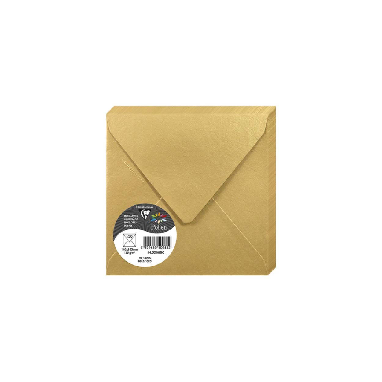 Clairefontaine 50088C Gold Iridescent paper Pack of 20 Gummed Envelopes Square (14x14cm) 120gsm Invitation Events Correspondence Pollen Range Premium Smooth — image 1
