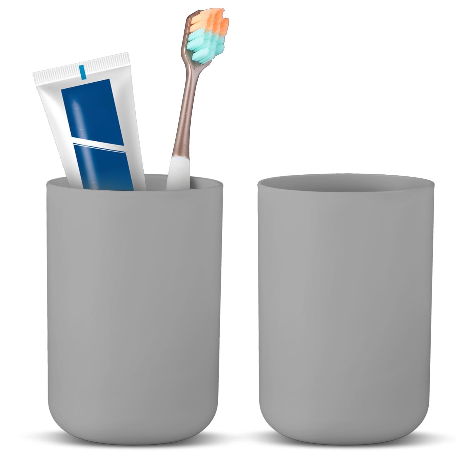 Dimeho 2 Pcs Toothbrush Holder Cup 300ml Plastic Bathroom Tooth Brushing Tumbler Mouthwash Cup for Travel Rinsing Drinking Vanity Countertop Toothpaste Wash Up Washing (Grey)