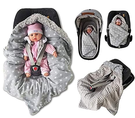 BABEES© WINTER Einschlagdecke mit Füllung für Babyschale Autositz, Universal z.B. Maxi-Cosi Römer Cybex, warm Minky Baby Deck