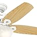Hunter 42 inch Indoor Ceiling Fan with LED Light - White Ceiling Fan with Pull Chain, For Bedroom or Living Room, Standard Mount, No Remote, 5 Blades, Includes Bulbs - Builder 52217, Snow White