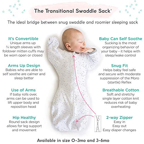 Amazing Baby Transitional Swaddle Sack with Arms Up Mitten Cuffs, Tiny Bear, Sterling, Small, 0-3 Months (Parents' Picks Award Winner)