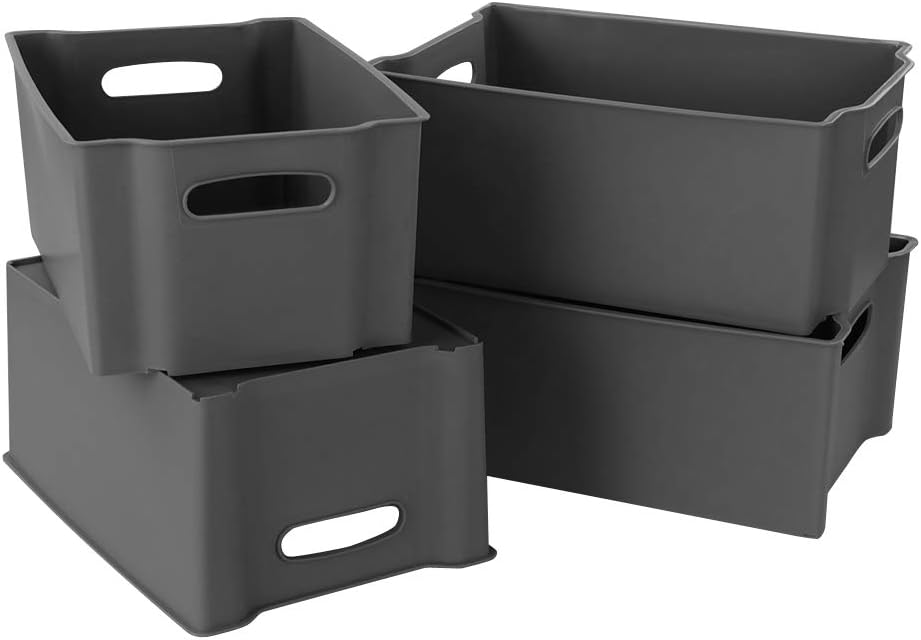 Zerdyne Set of 4 Plastic Storage Cube, Foldable Storage Cubes Basket, Gray