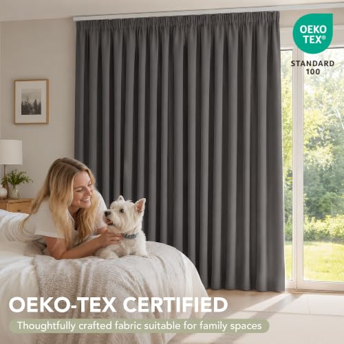 Deconovo Living Room and Bedroom Curtain Opaque 140 x 160 cm, 1 Panel, Thermal Insulating Curtain Cold and Heat with Fringe Tape, Oeko-Tex, Anthracite Grey
