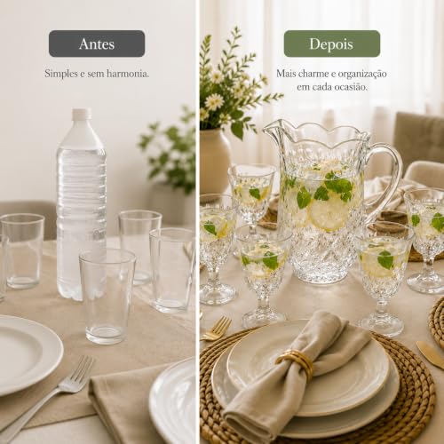 Jogo de Jarra e Taças de Vidro 7 Peças 1,5L com 6 Taças 300ml HABITARA HOME