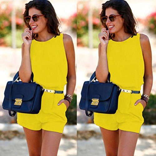 Click Here to See More Images Dreaman Womens Holiday Mini Playsuit Ladies Backless Jumpsuit Romper Summer Long Beach Jumpsuit Romper (Yellow, S)