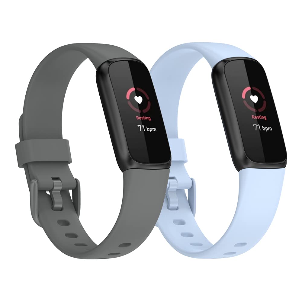 BoLuo 2 Pack Watch Strap for Fitbit Luxe Band, Soft Sport Silicone Watch Band Wrist Strap,Replacement Bracelet Wristband Wrist Strap Loop for Fitbit Luxe Watch Accessories (grey blue, large)