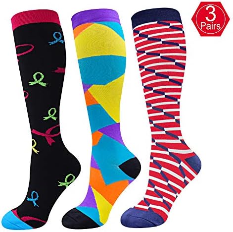 3 Pairs Compression Socks Women & Men 15-20 mmHg, Perfect Compression Stockings Nurse,Running, Maternity Pregrancy, Flight, Travel, Medical,Sport