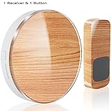 Heiyo Wireless Door Chime Wood Grain Series-1 Remote Button and 1 Plugin Receivers with Operating at 600-feet/52 MP3 Melodies/ 4-Level Volume for Home/Office/Stores or Other