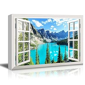 Window View Landscape with Blue Lake and Trees in Mountains Gallery 12x18 inches