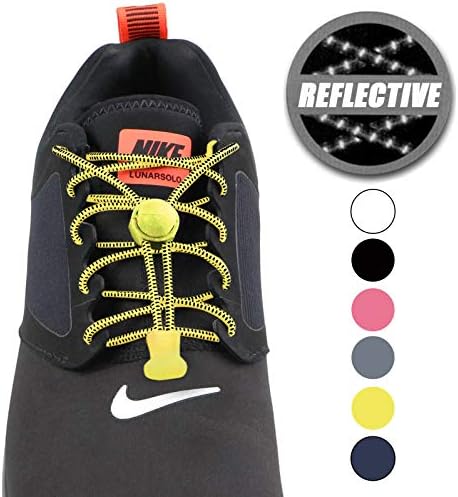 KACAGA 2 PACK Reflective Lock Shoelaces, Accevo No tie Elastic Lace System with lock for Adults, Kids, Old People, Runners