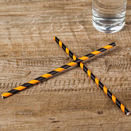 200 Pack Orange and Black Striped Paper Straws for Halloween Party Supplies for Kids Adult Accessories Biodegradable Vintage Drinking Birthdays Parties Celebrations
